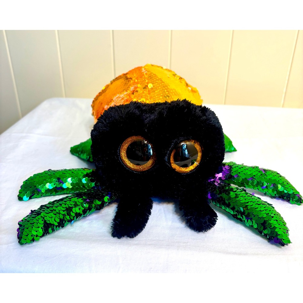 Ty Flippables Glint the Spider Halloween Beanie Boo Orange Green Purple Sequins